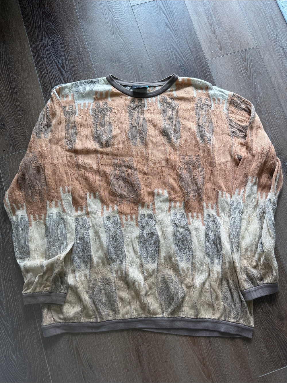 Coogi Vintage- Tan, Rust & Cream Knit long sleeve Sweater in 2Xl.
